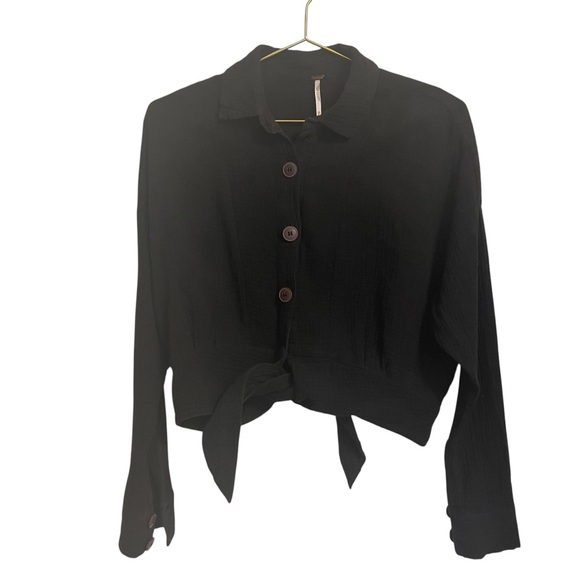 Free People Sunstreaks Tie Front Black Gauzy Long‎ Sleeves XS - Picture 2 of 7